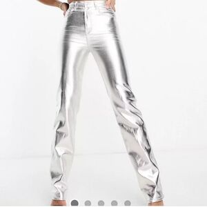 ASOS DESIGN Tall 90's Straight Jean in Metallic Silver